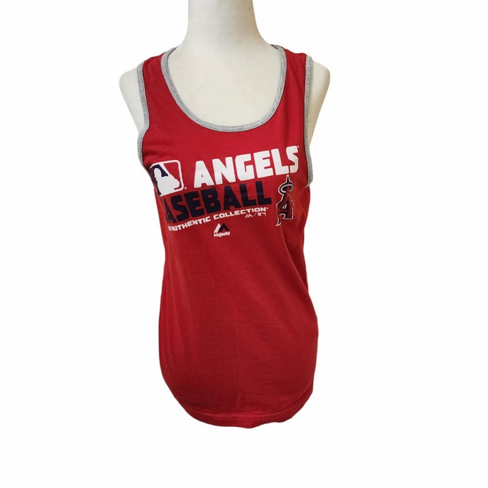 Majestic Los Angeles Angels Baseball Tank Top Red Grey Women's Small